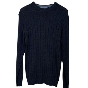 Oscar de la Renta Sweater Mens Small Charcoal‎ Grey Cable Knit Crew Neck